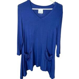 Logo Lori Goldstein Small 6/8 TUNIC TOP Super Soft Knit Sharkbite Hem BLUE NEW